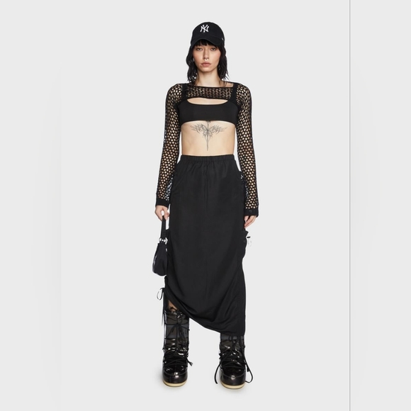 Long black nylon skirt with ruching - Picture 3 of 6